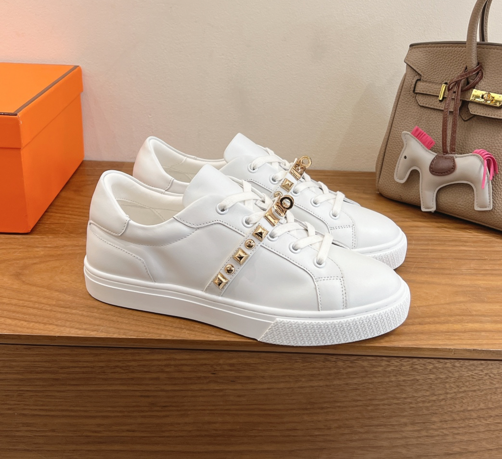 Hermès Day Gold Medor Studs White Sneaker