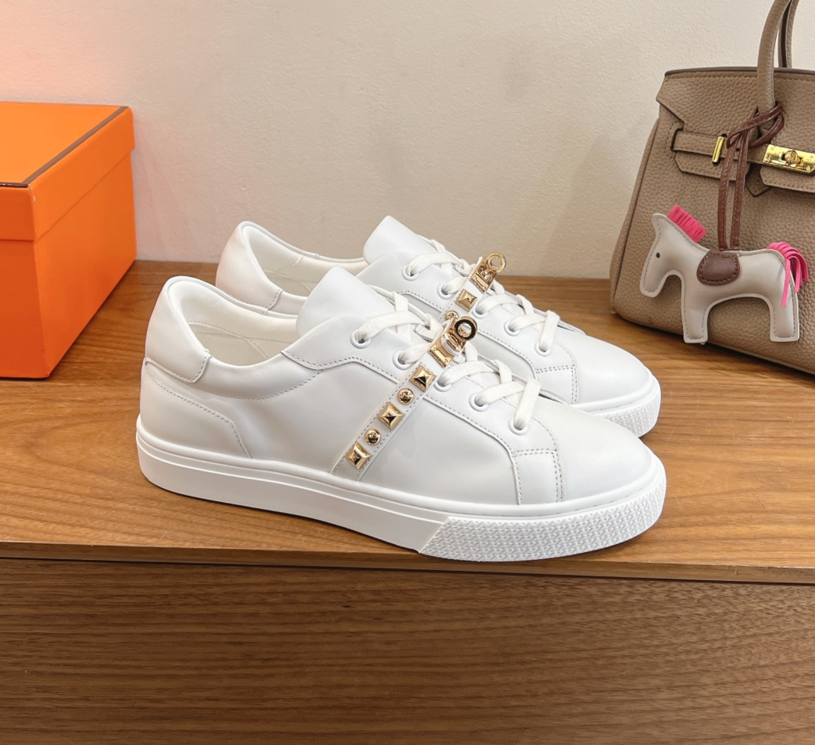 Hermès Day Gold Medor Studs White Sneaker
