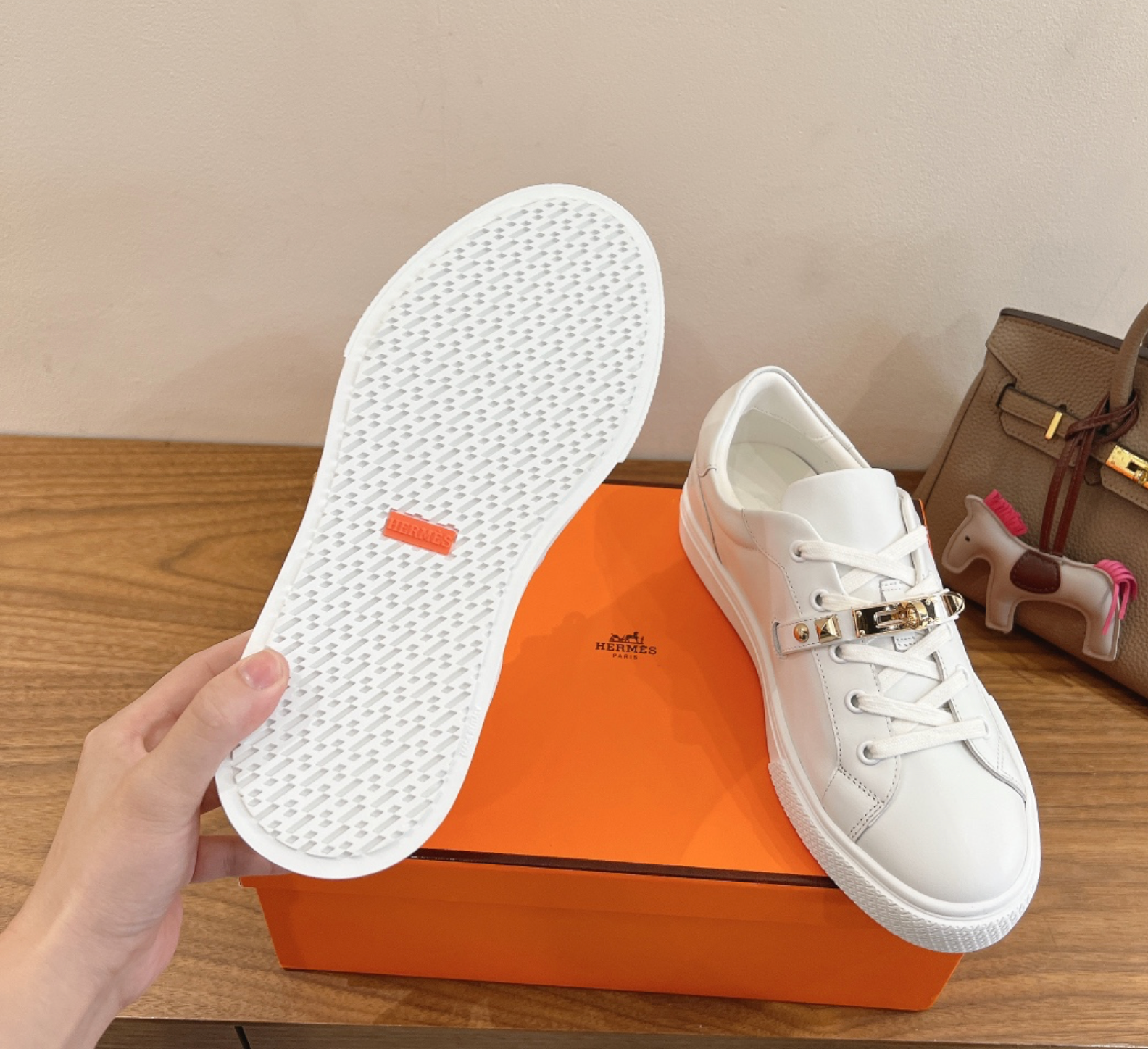 Hermès Day Gold Medor Studs White Sneaker