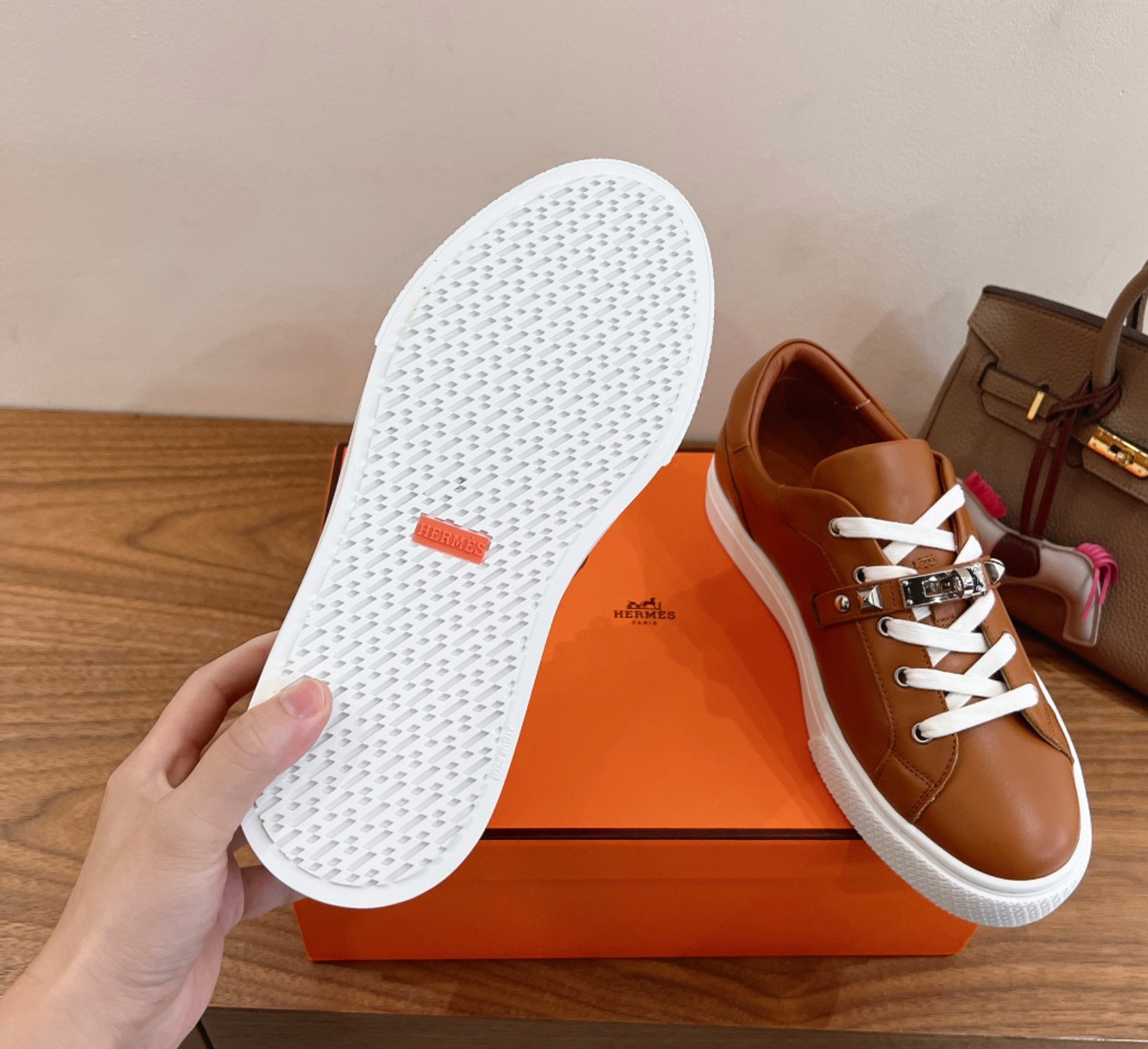 Hermès Day Medor Studs Caramel Brown Sneaker