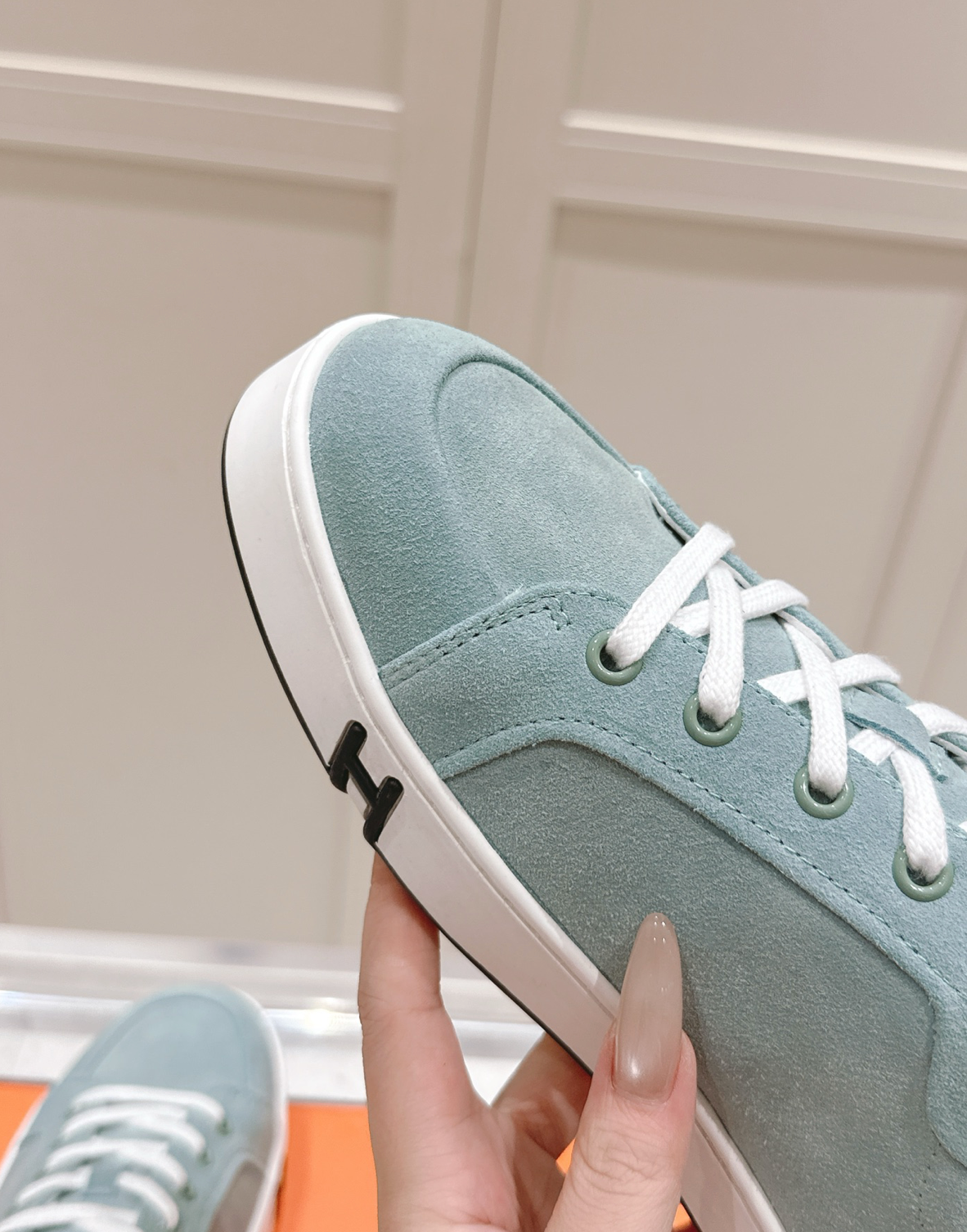 Hermès Kid Aqua Suede Sneaker