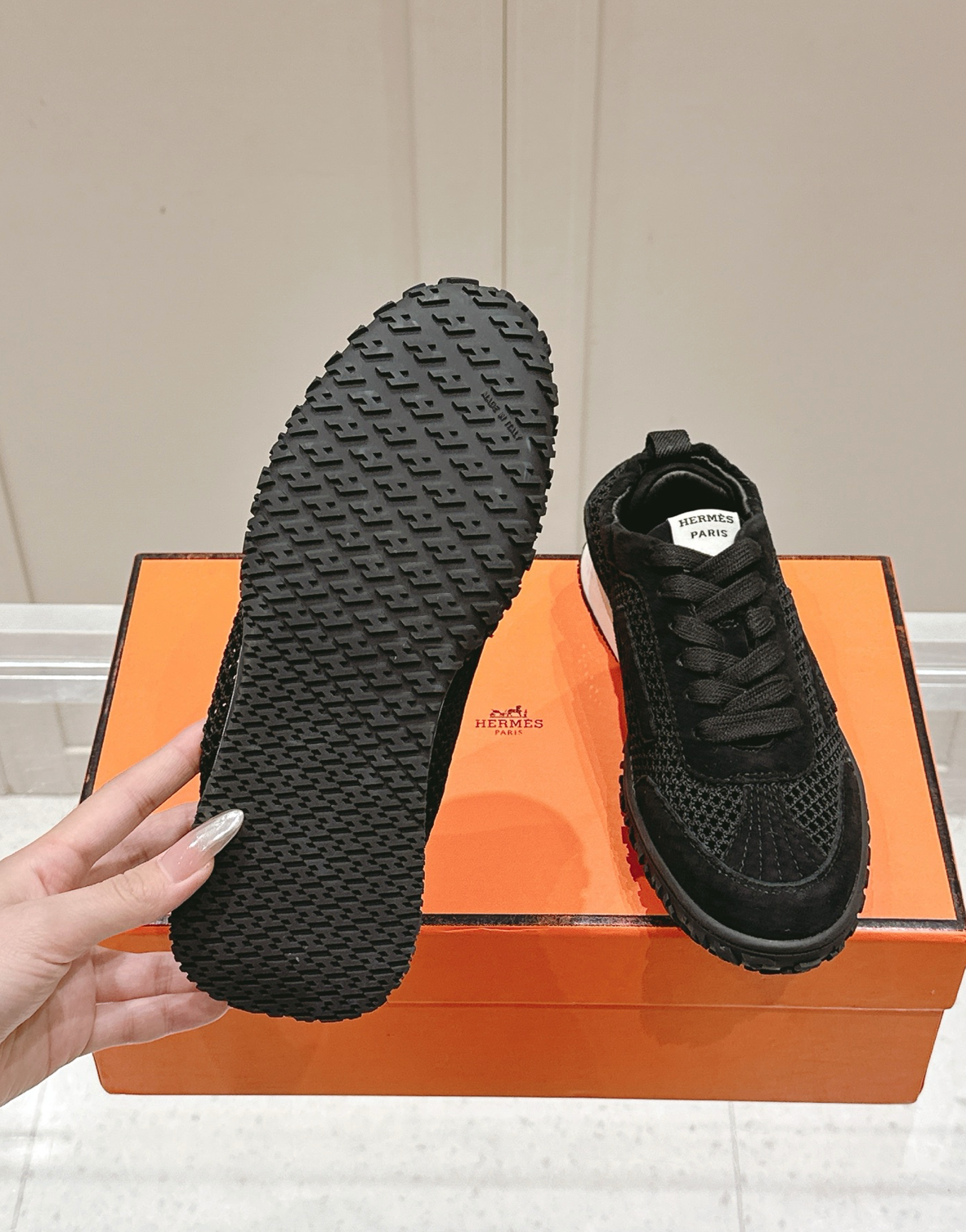 Hermès Jet Noir Crochet Sneakers