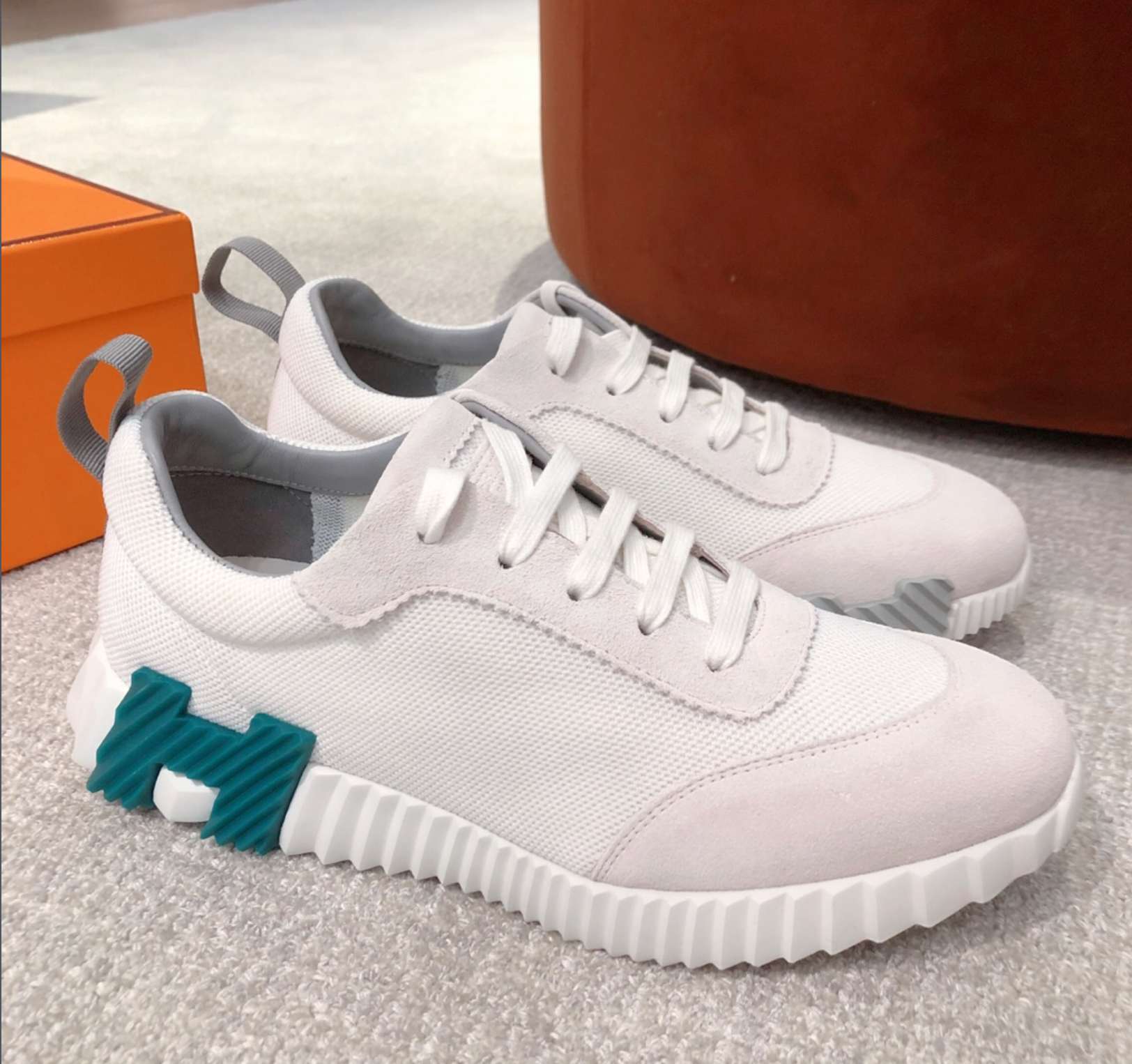 Hermès Bouncing White/Aqua Sneaker
