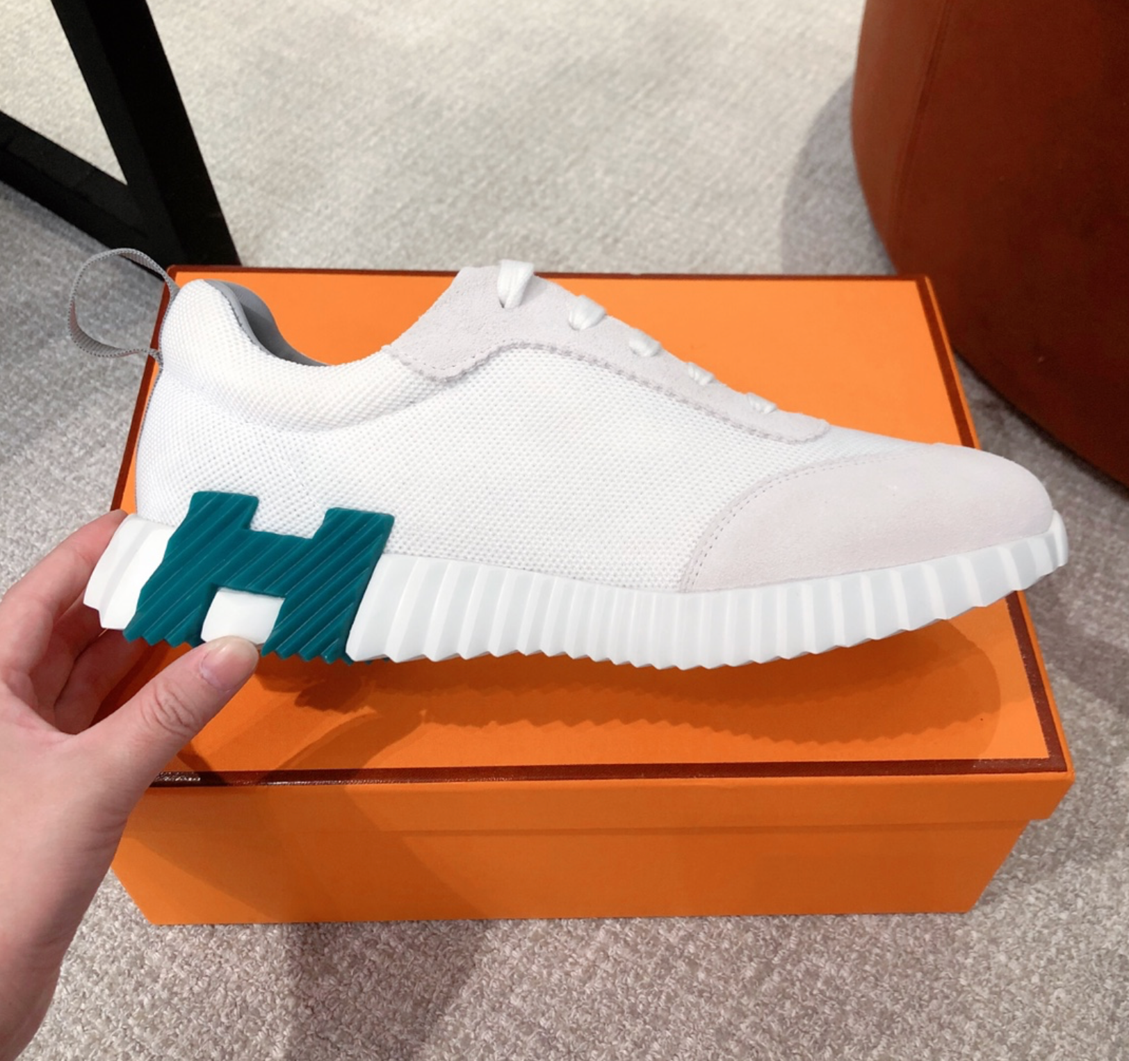 Hermès Bouncing White/Aqua Sneaker