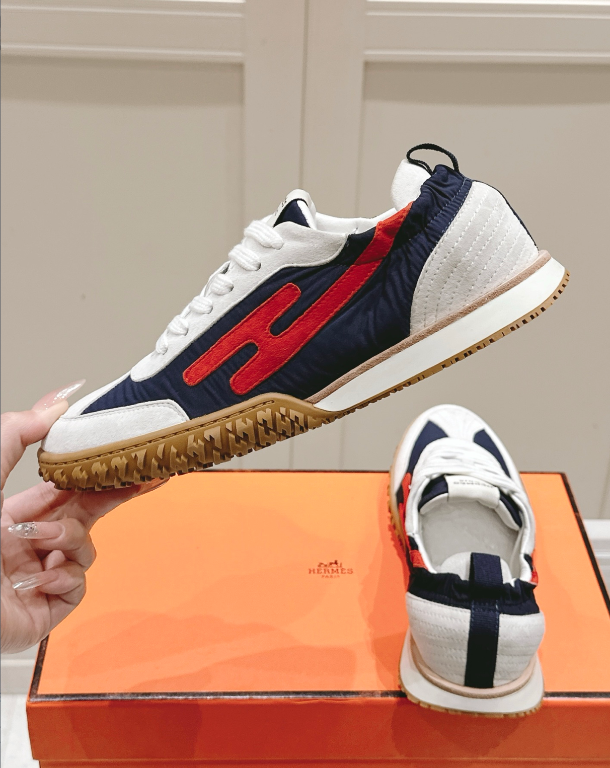 Hermès Jet Navy/Red Sneakers