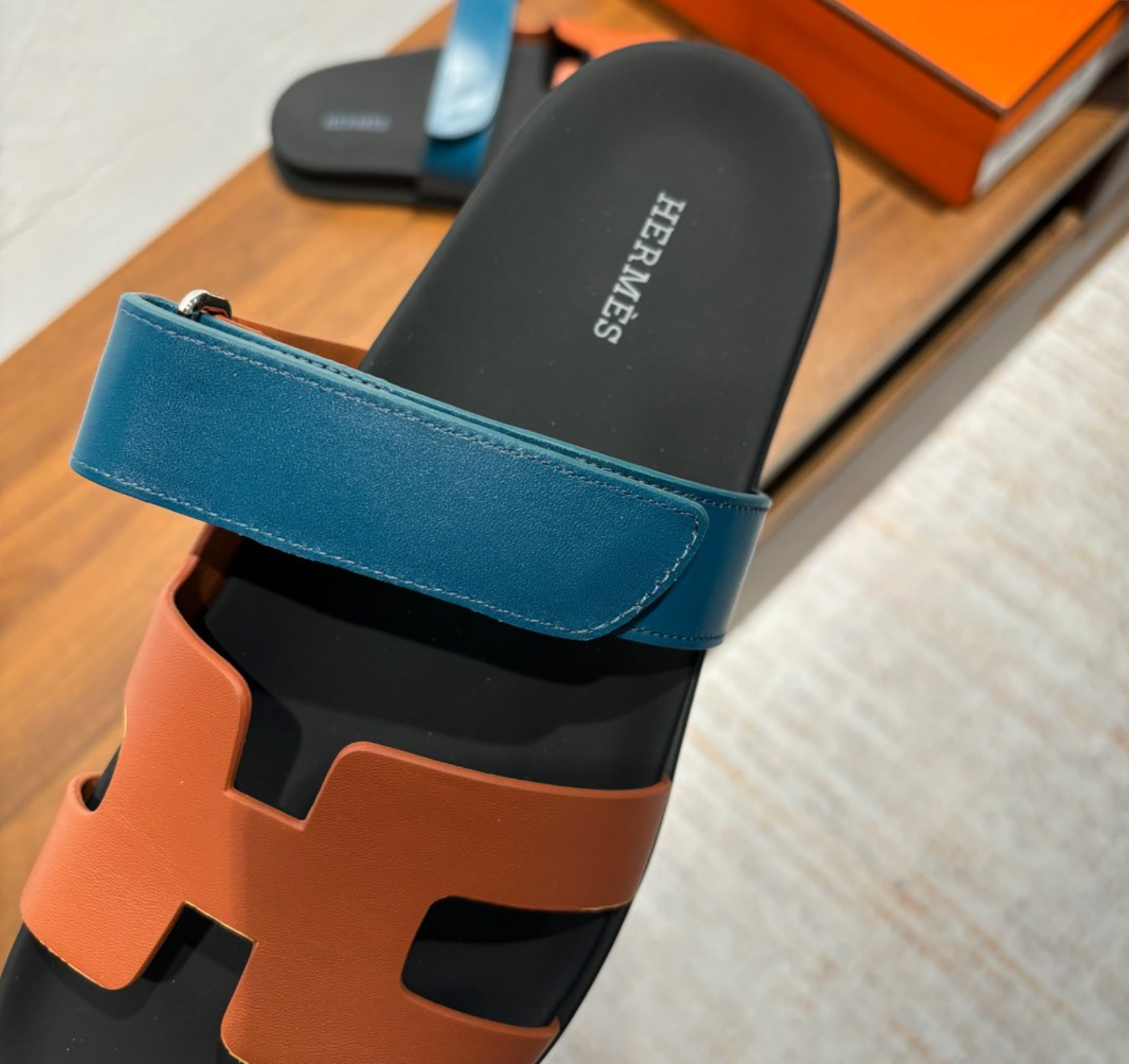 Hermès Chypre Blue & Brown Sandal