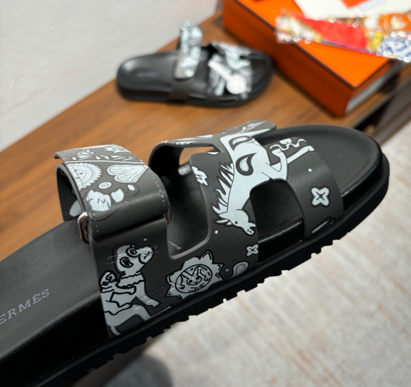 Hermès Chypre Bandana Black & Blue Sandal