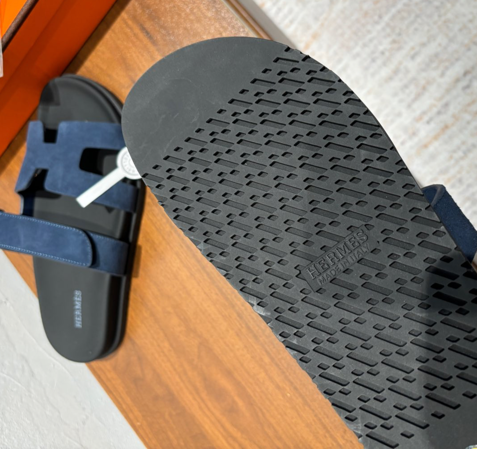 Hermès Chypre Black/Blue Suede Sandal