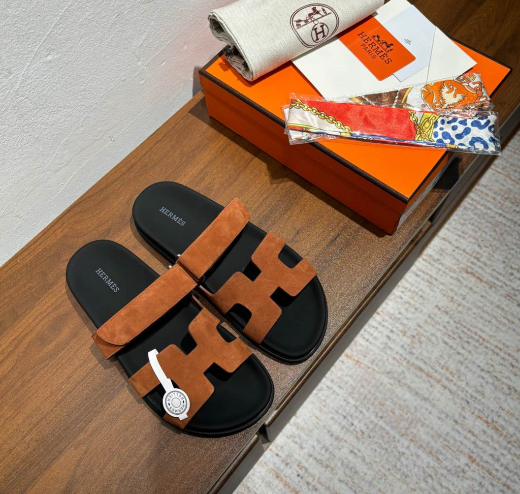 Hermès Chypre Black/Brown Suede Sandal