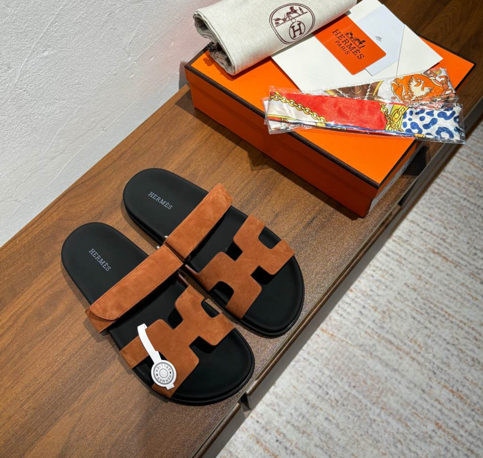 Hermès Chypre Black/Brown Suede Sandal