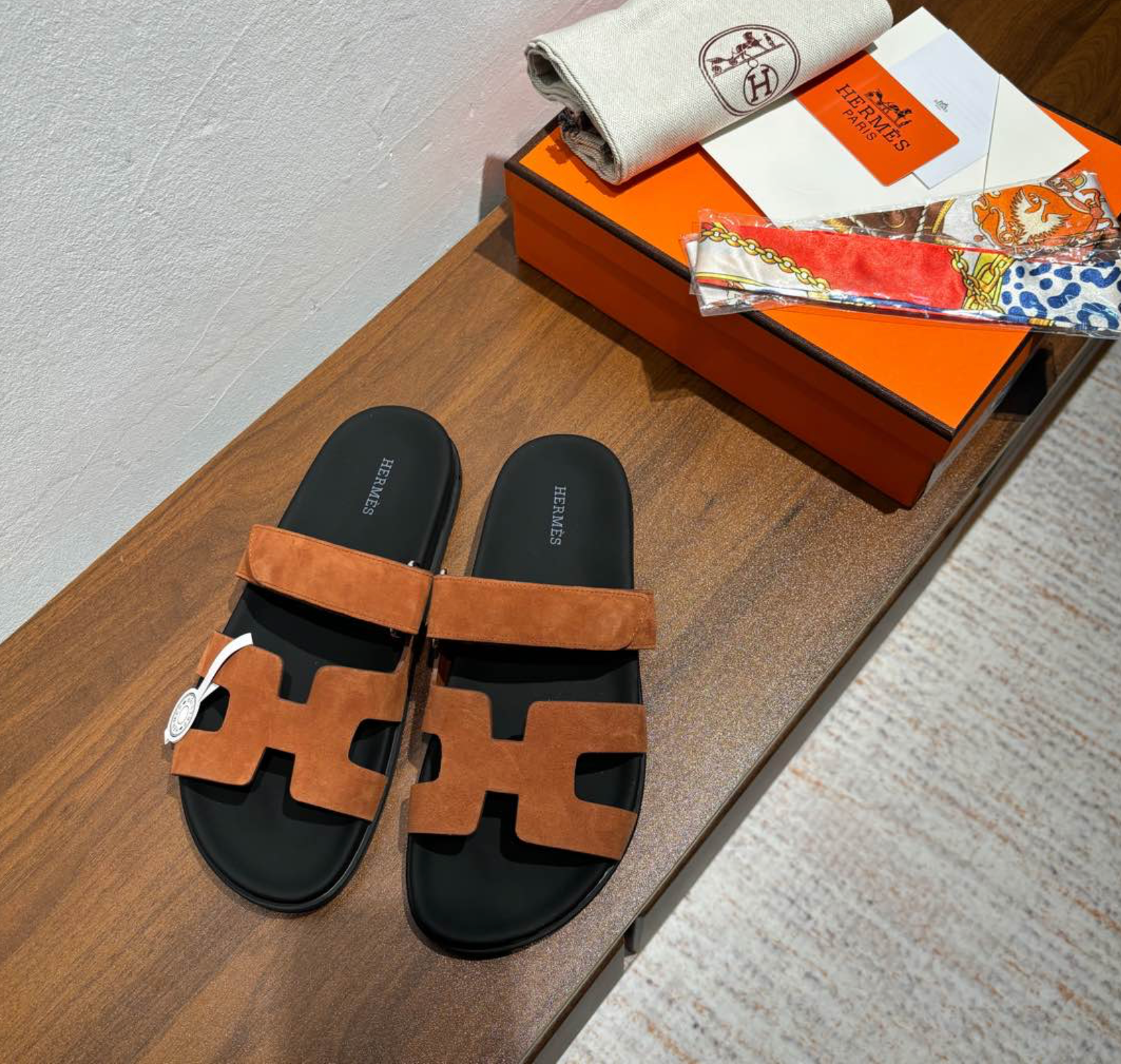 Hermès Chypre Black/Brown Suede Sandal
