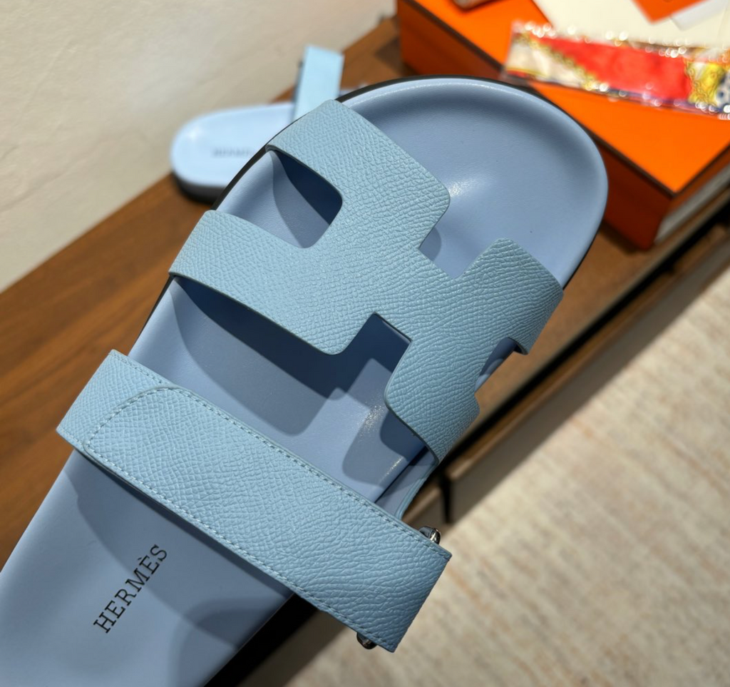 Hermès Chypre Leather Light Blue Sandal