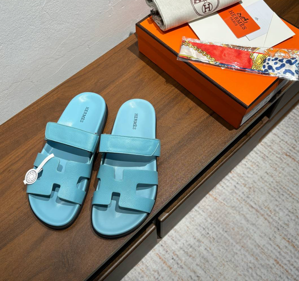 Hermès Chypre Leather Celestial Blue Sandal