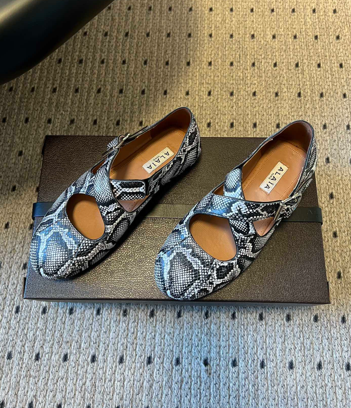 ALAÏA CRISS CROSS SNAKESKIN BALLET FLATS