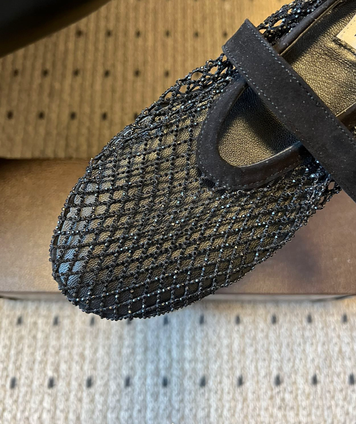 ALAÏA NOIR BALLET FLATS IN STRASS FISHNET