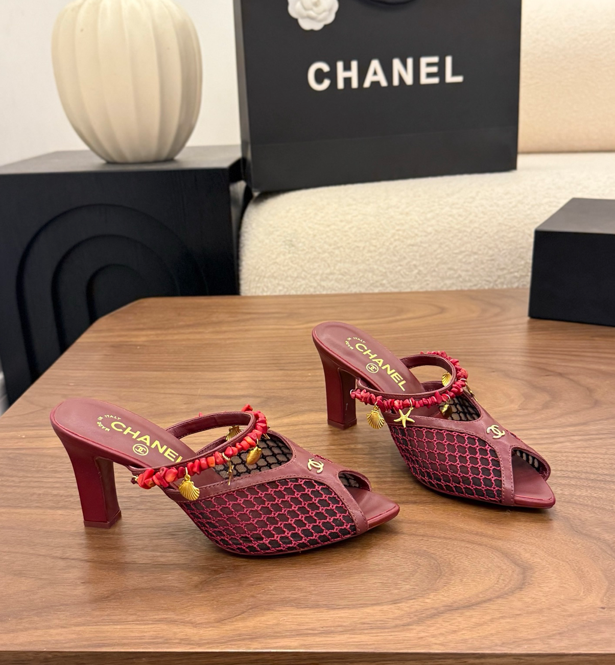 THE CHANEL Burgundy COCO Beach 26 Mule