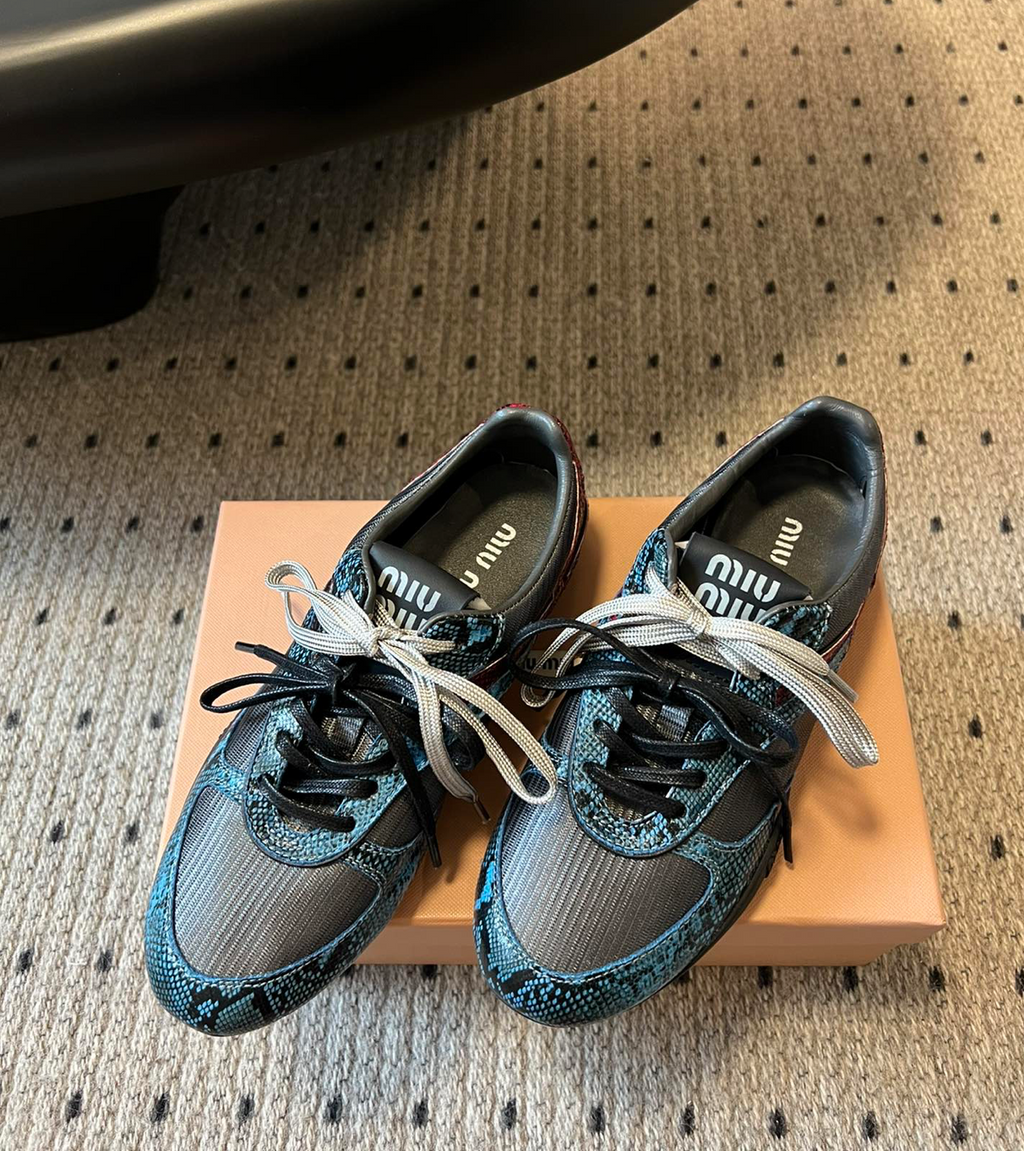 MIU MIU X New Balance Gymnasium Black Snakeskin Sneakers