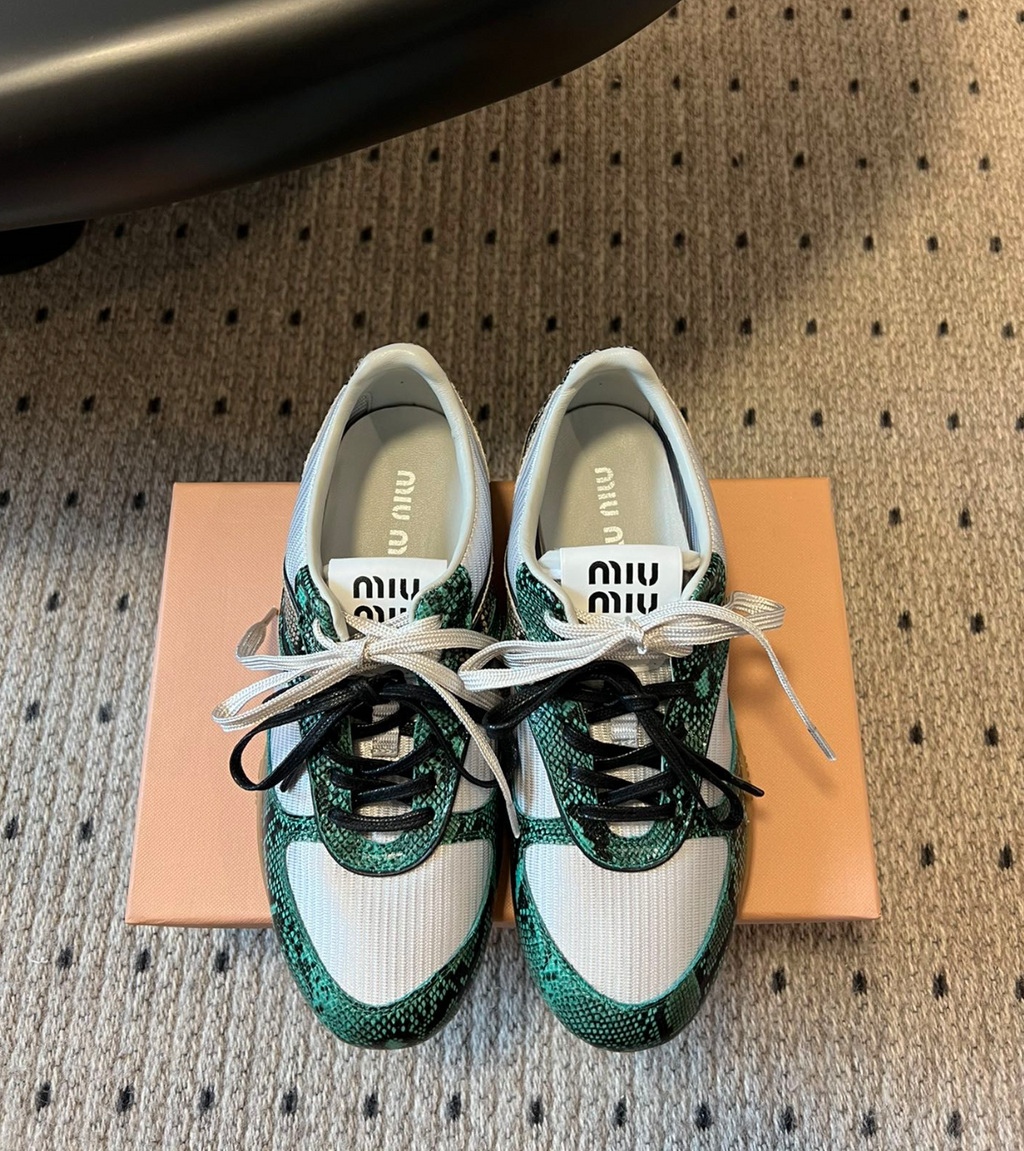 MIU MIU X New Balance Gymnasium Green Snakeskin Sneakers
