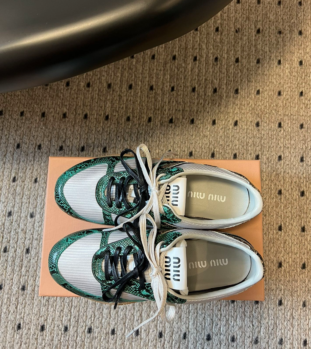 MIU MIU X New Balance Gymnasium Green Snakeskin Sneakers