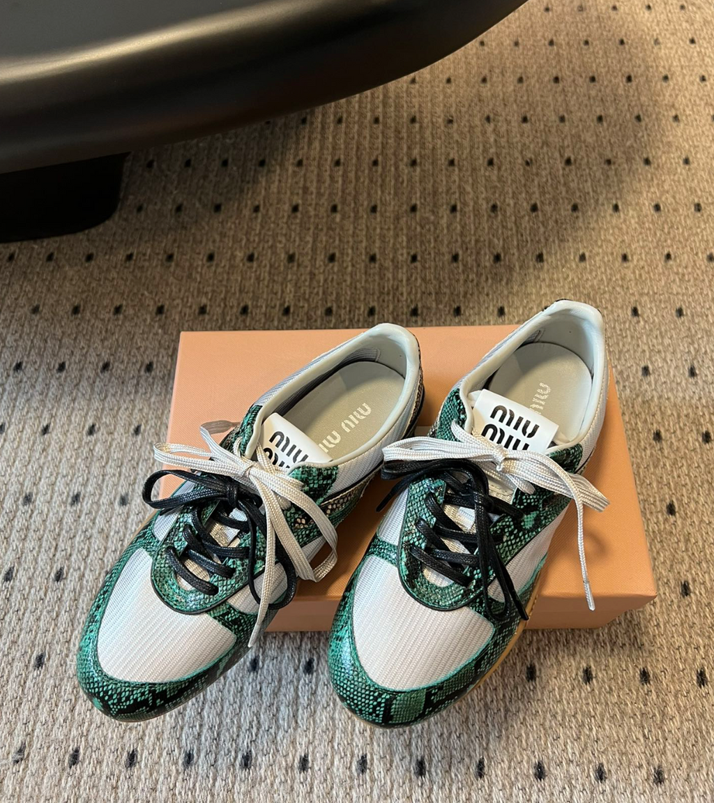 MIU MIU X New Balance Gymnasium Green Snakeskin Sneakers