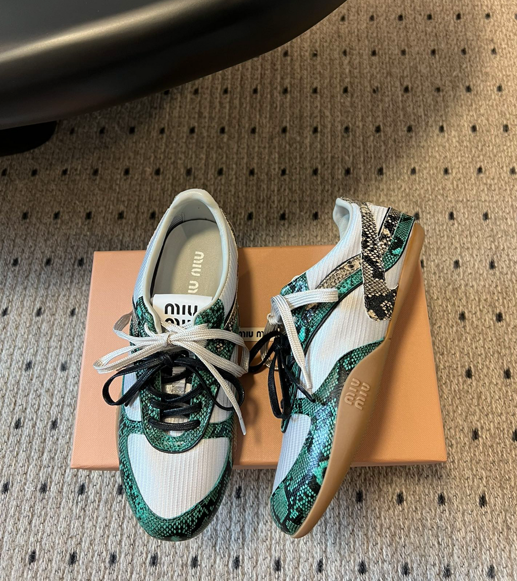 MIU MIU X New Balance Gymnasium Green Snakeskin Sneakers