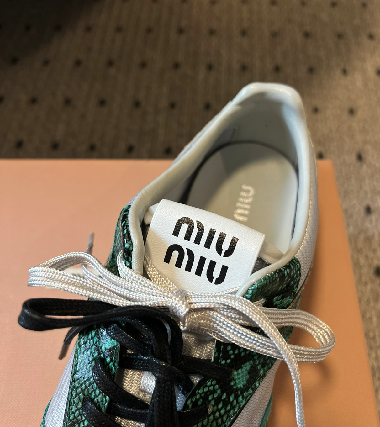 MIU MIU X New Balance Gymnasium Green Snakeskin Sneakers