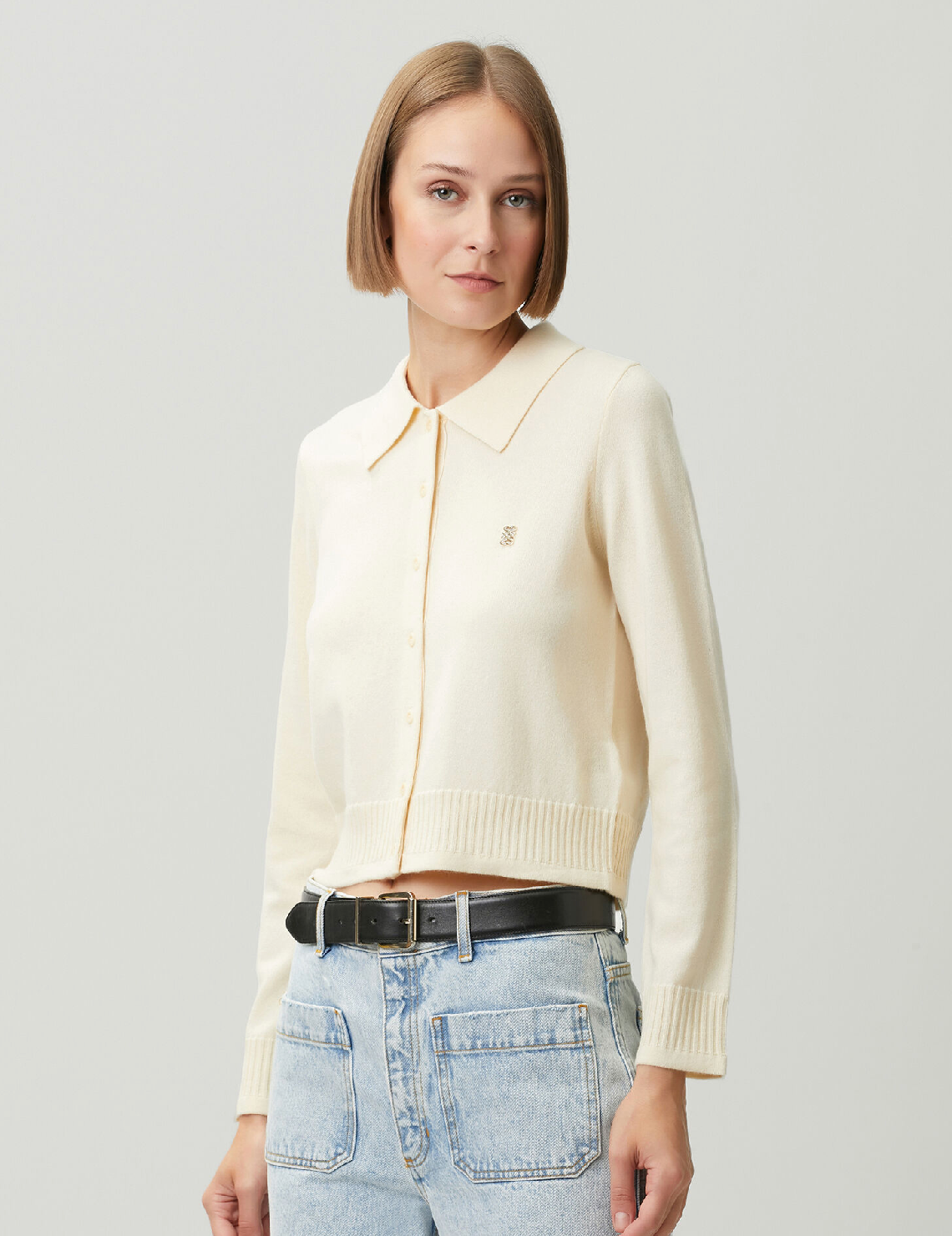 SANDRO CARDIGAN WITH SHIRT COLLAR