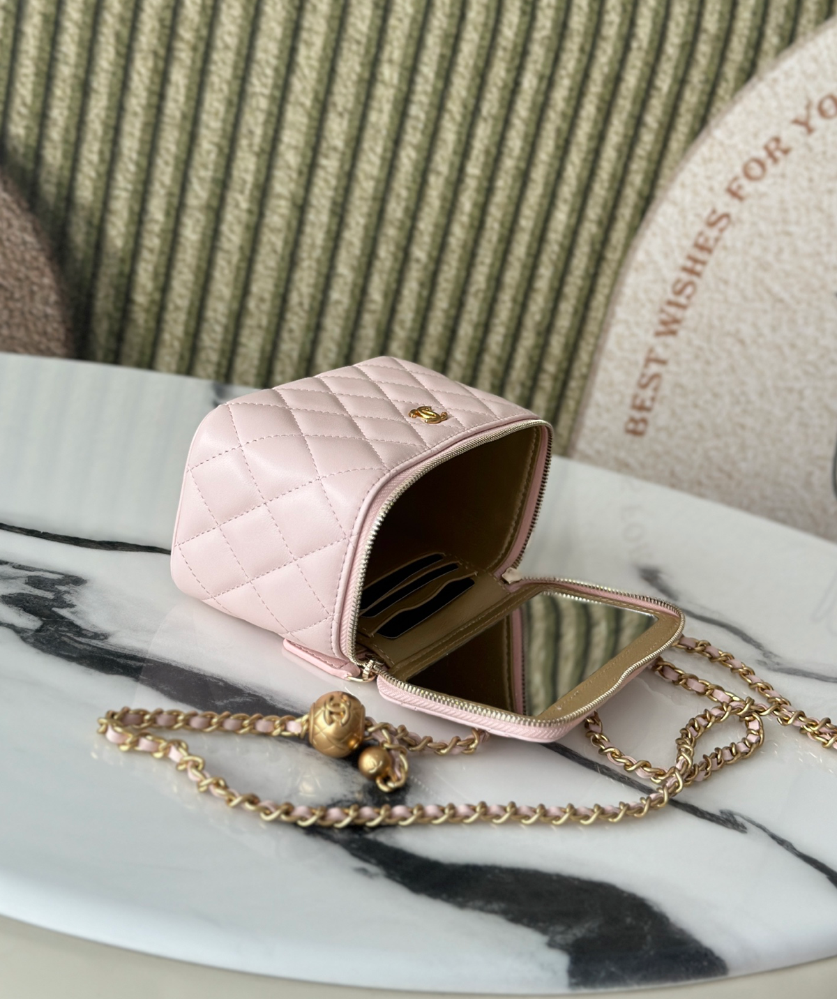 Chanel Vanity on Chain Pearl Crush Pink Lambskin