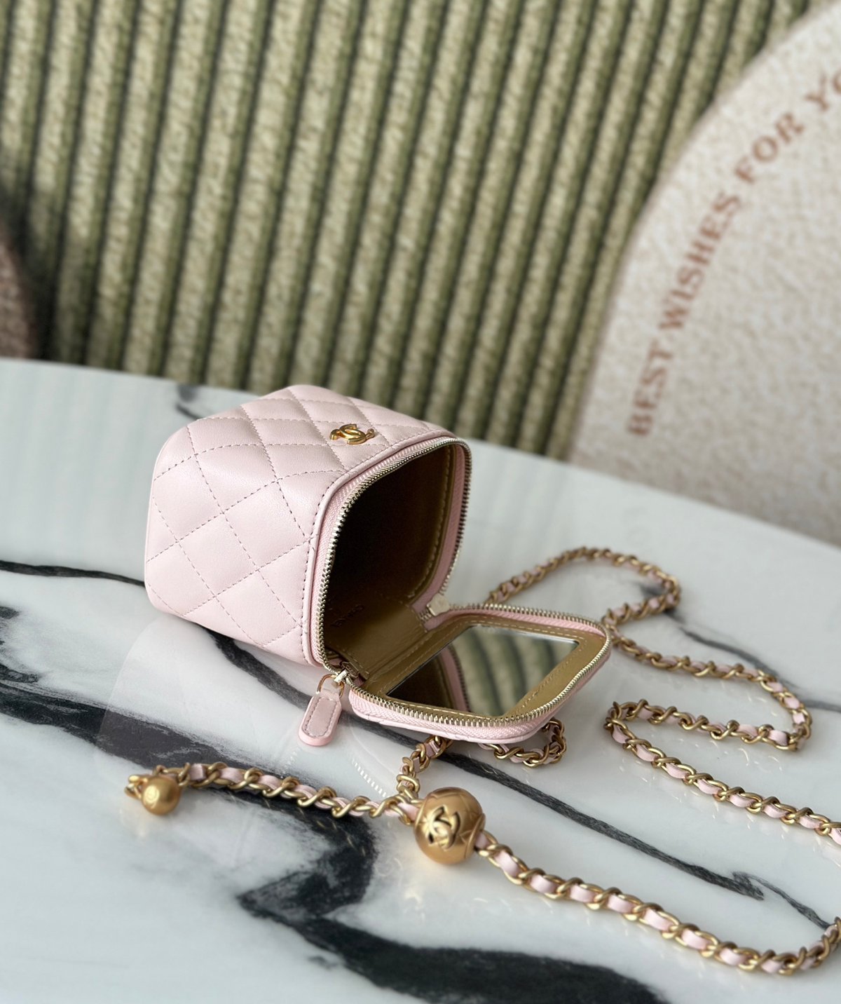 Chanel Vanity on Chain Pearl Crush Pink Lambskin