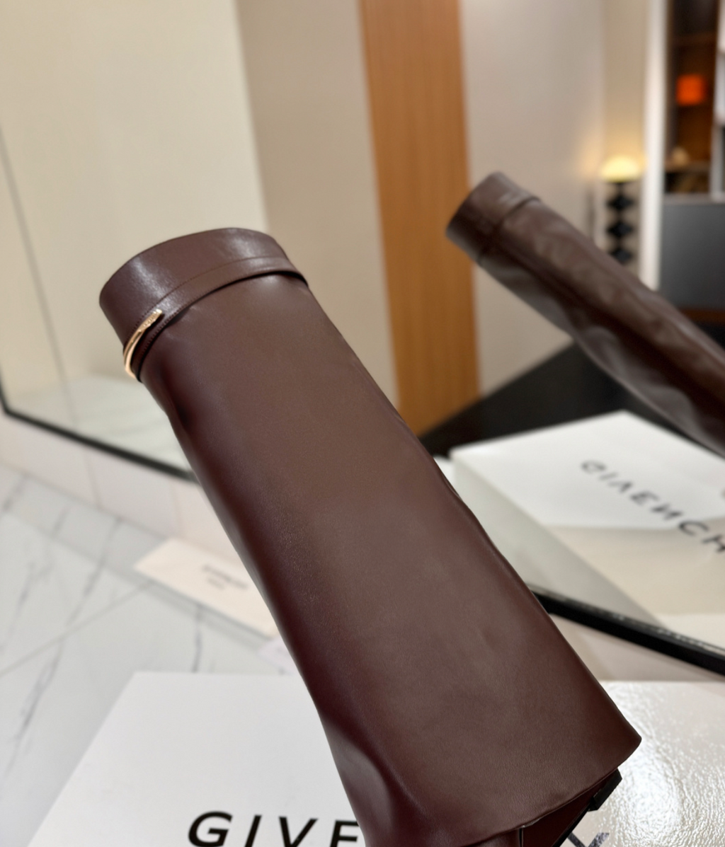 GIVENCHY Shark Leather Knee Boots Brown