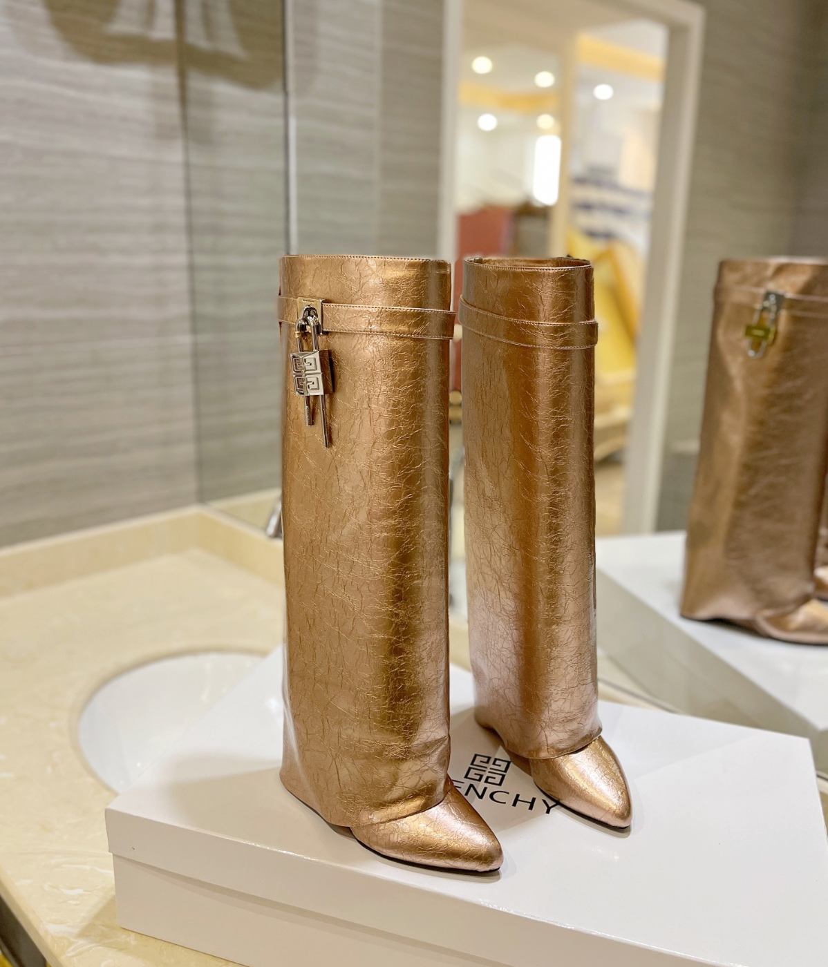 GIVENCHY Shark Lock Boots In Gold