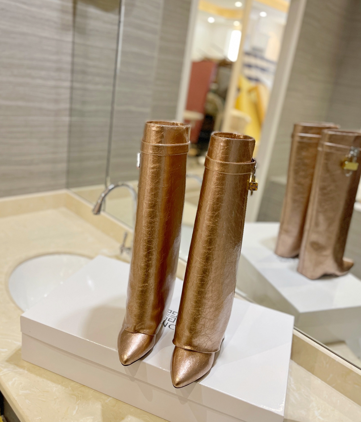 GIVENCHY Shark Lock Boots In Gold