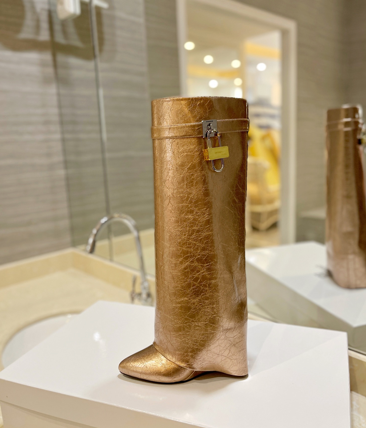 GIVENCHY Shark Lock Boots In Gold