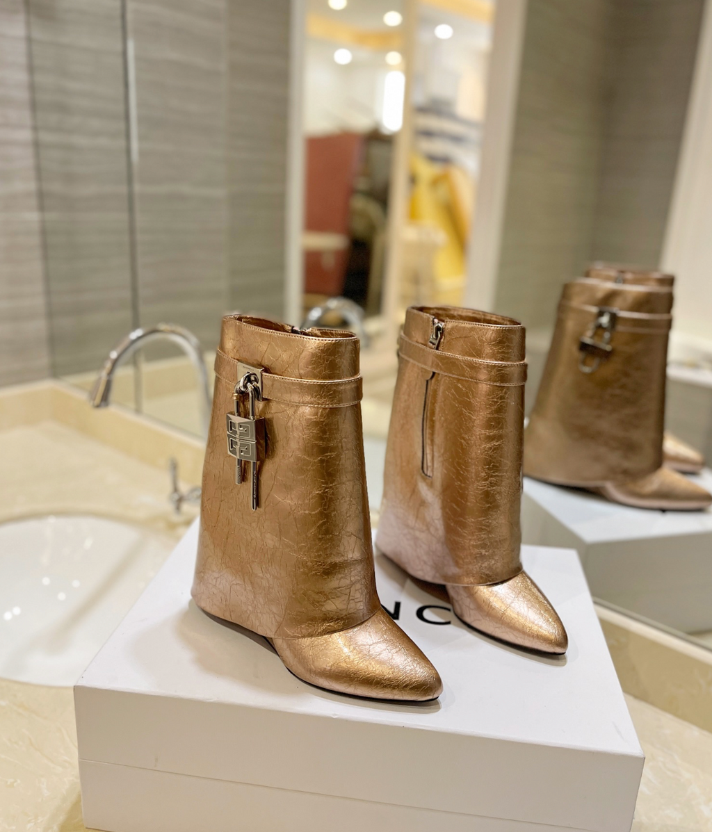 GIVENCHY Shark Lock Ankle Boots In Gold