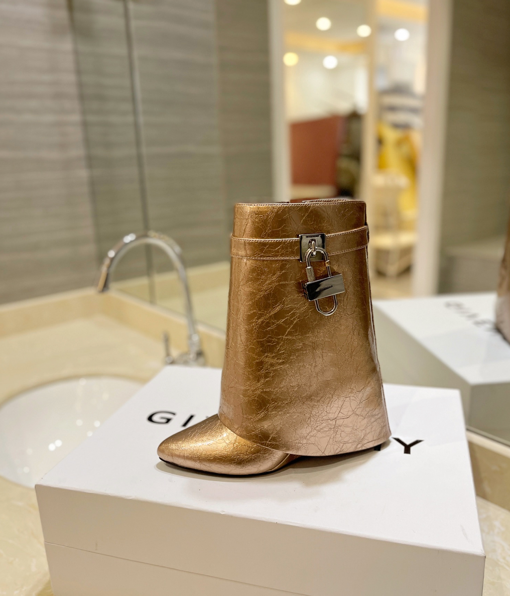 GIVENCHY Shark Lock Ankle Boots In Gold