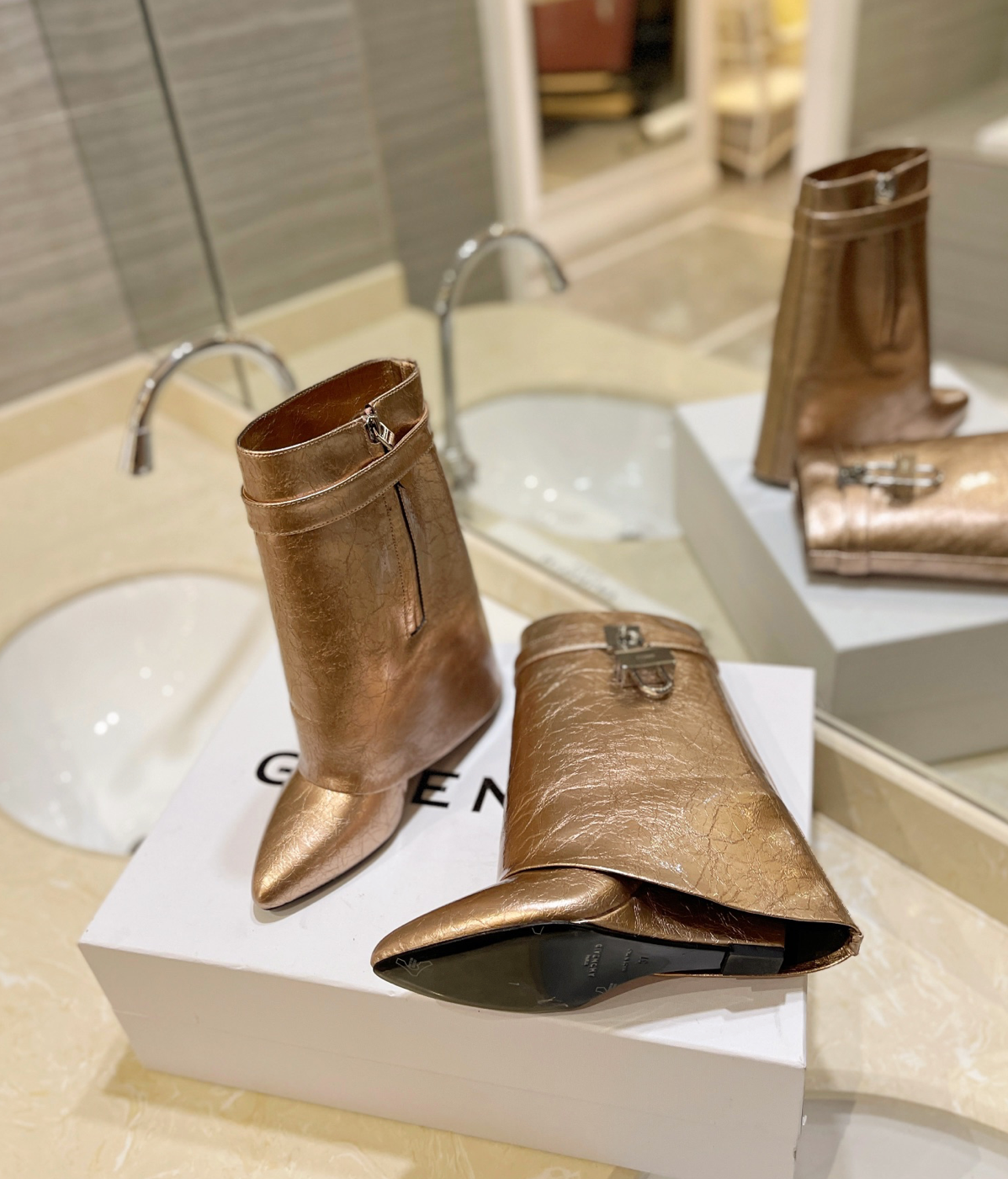 GIVENCHY Shark Lock Ankle Boots In Gold