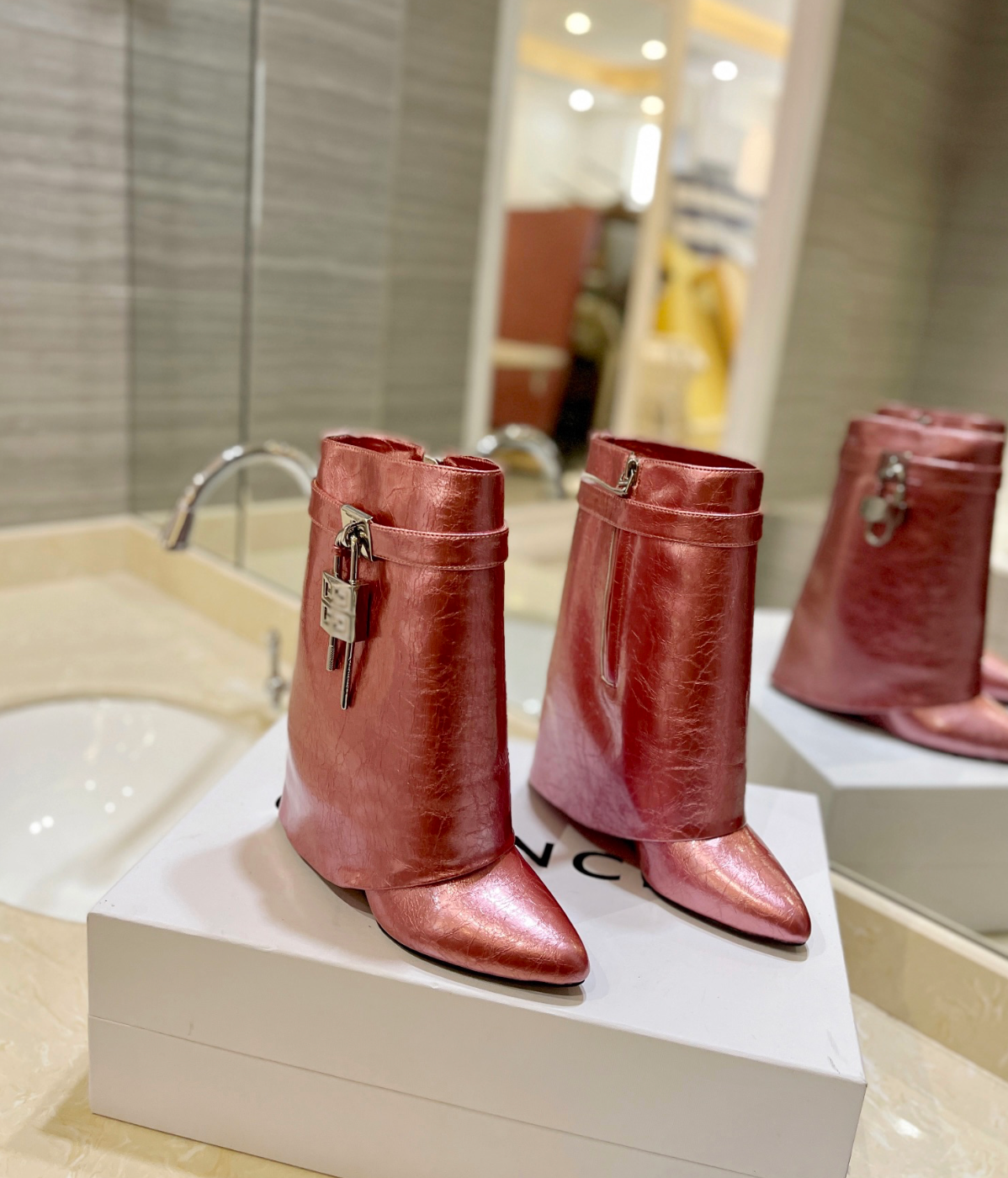 GIVENCHY Shark Lock Ankle Boots In Rose Gold