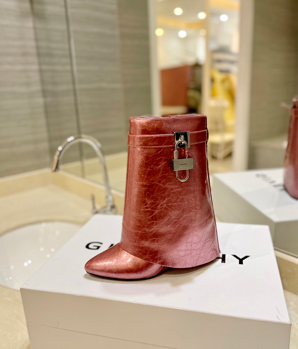 GIVENCHY Shark Lock Ankle Boots In Rose Gold