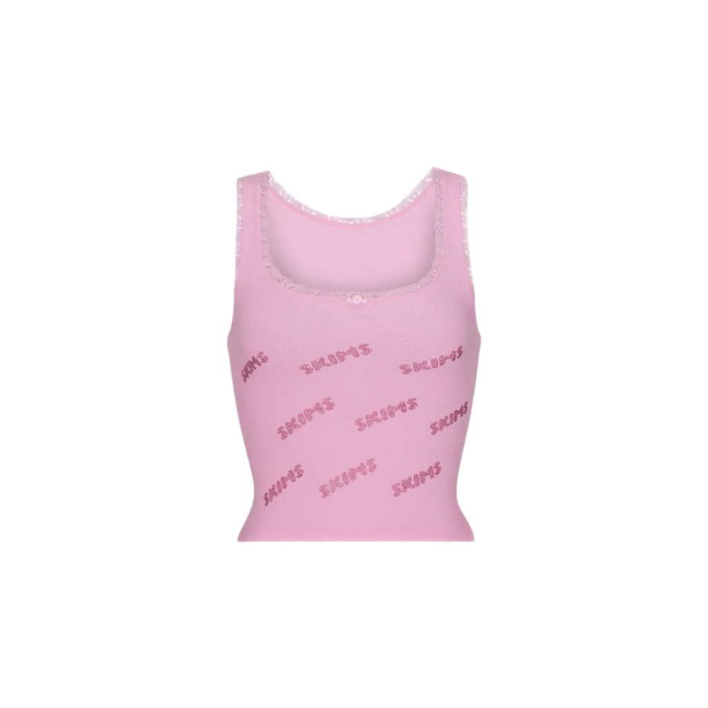 RHINESTONE LOGO POINTELLE TANK