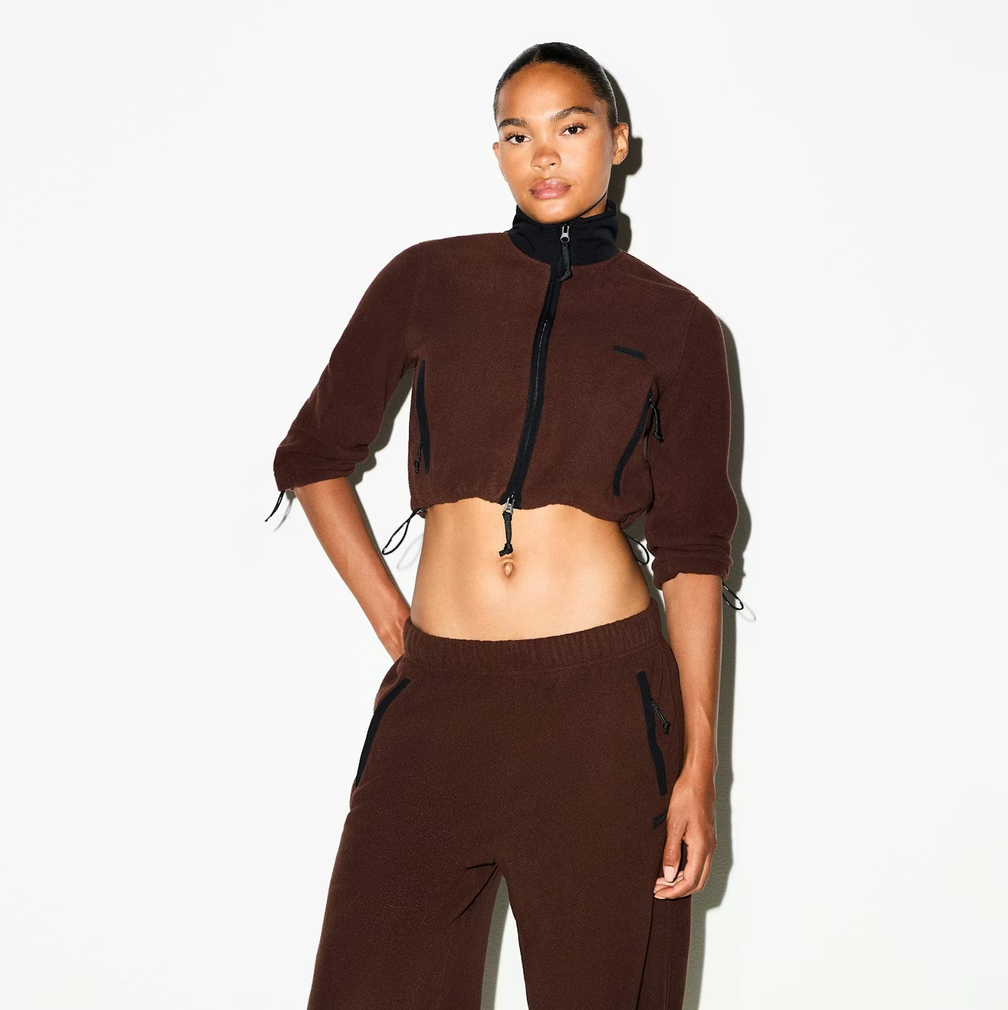 OUTDOOR FLEECE CROPPED 3/4 SLEEVE JACKET