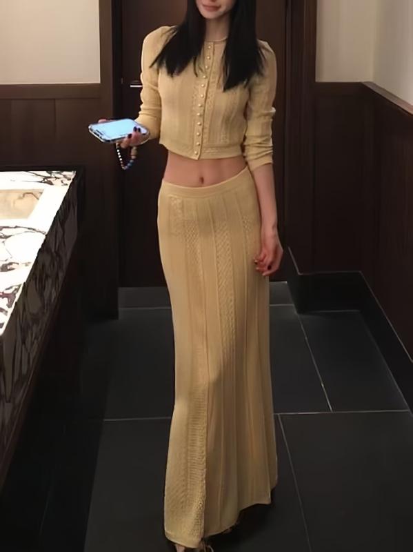SANDRO Pointelle Knit Maxi Skirt in Natural