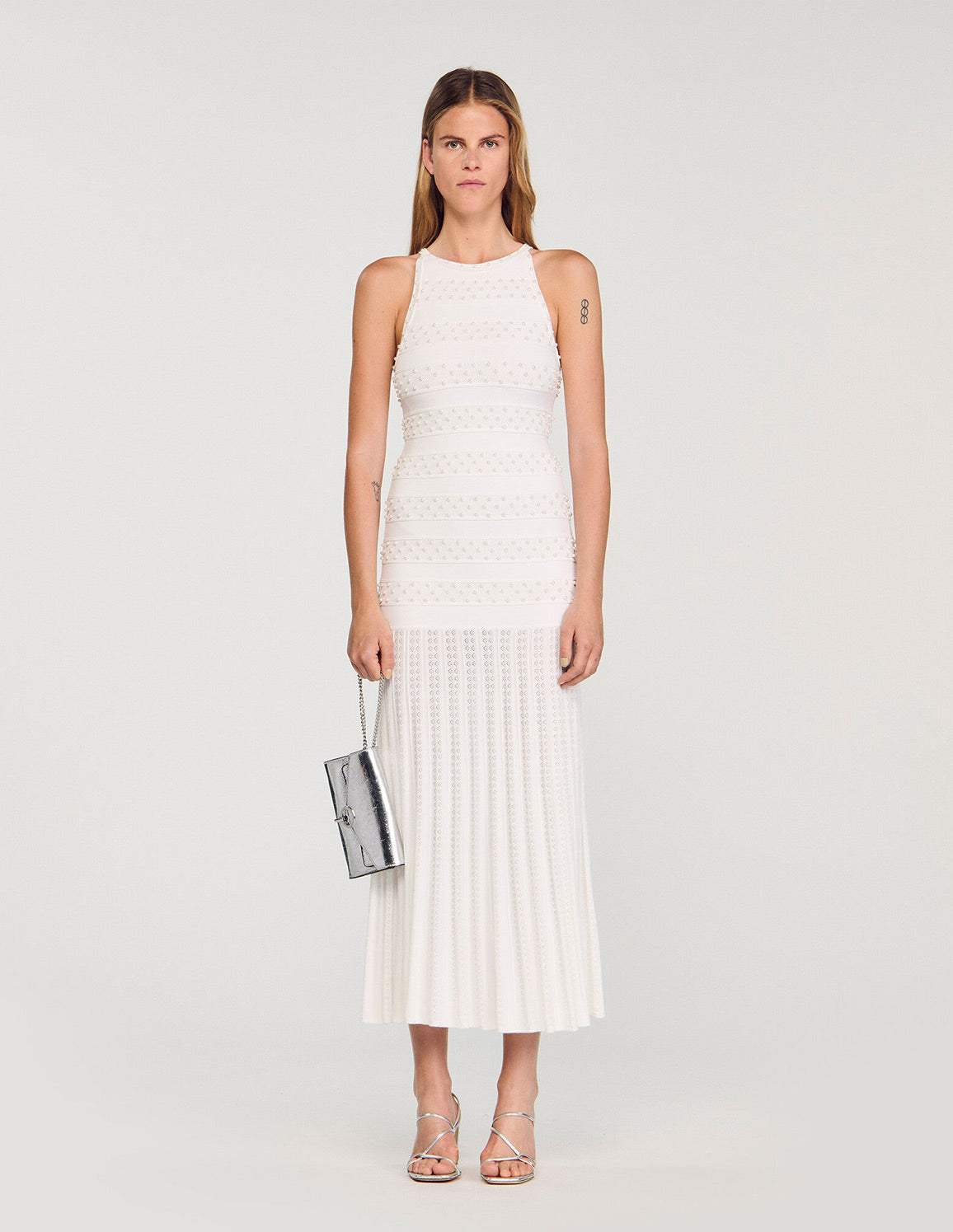 SANDRO Pearl-Embellished Maxi Dress