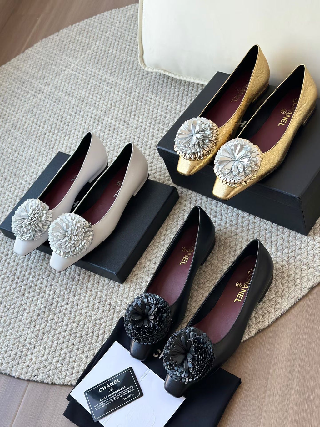 Chanel Gold Camellia SS26 Ballerina flats