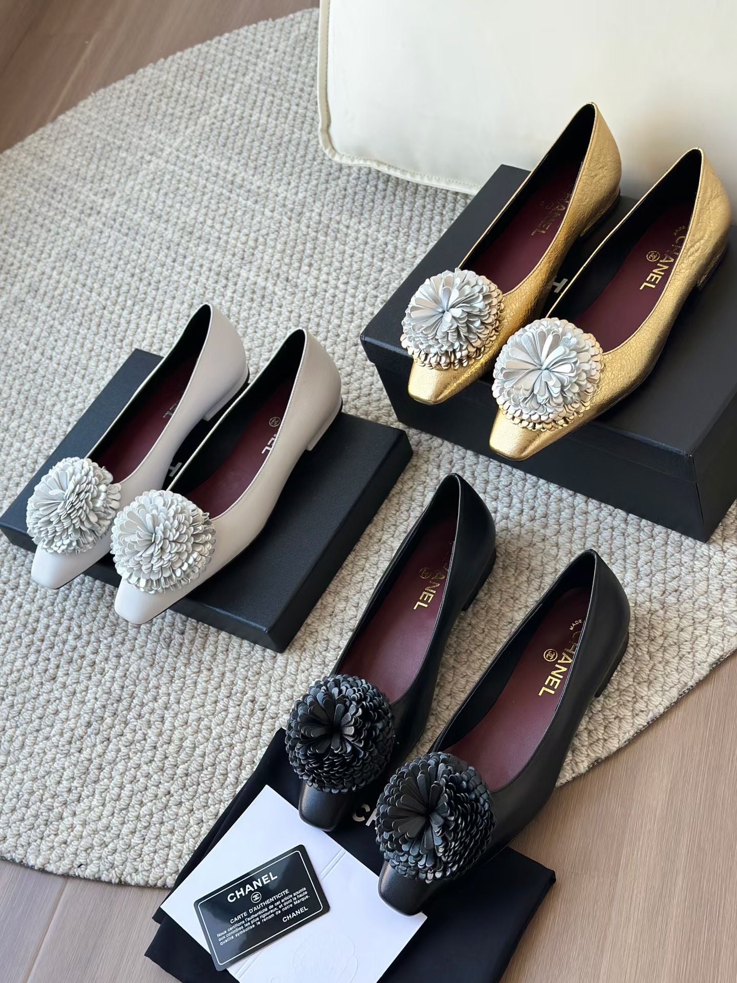 Chanel Gold Camellia SS26 Ballerina flats