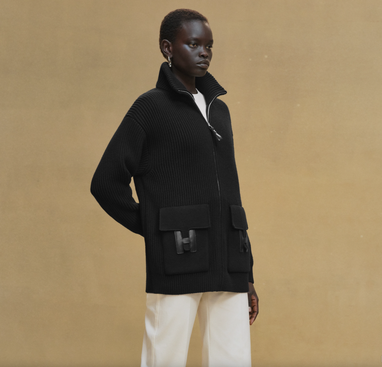 Hermès H Pocket Zipper Wool Knit Jacket