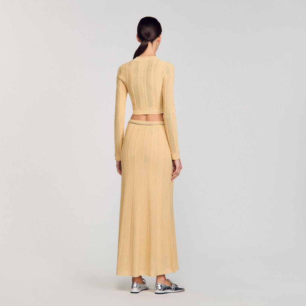 SANDRO Pointelle Knit Maxi Skirt in Natural