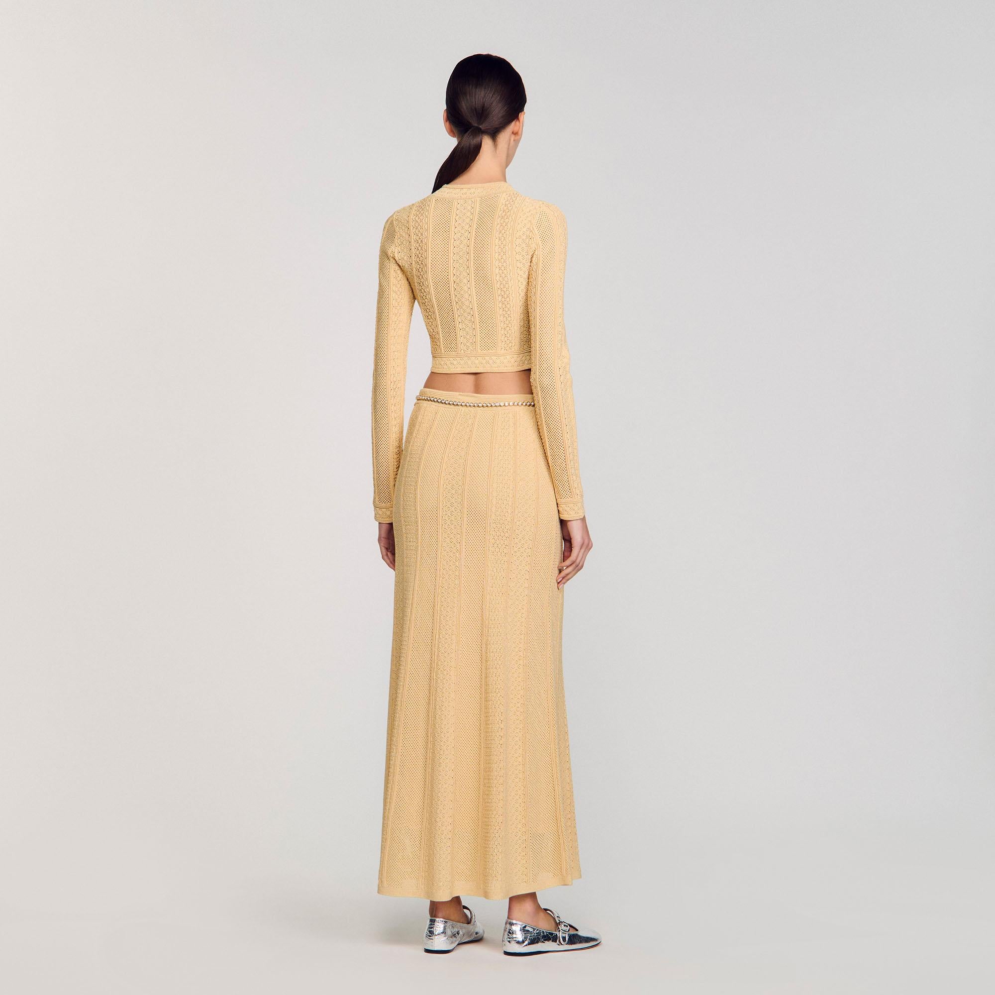 SANDRO Pointelle Knit Maxi Skirt in Natural