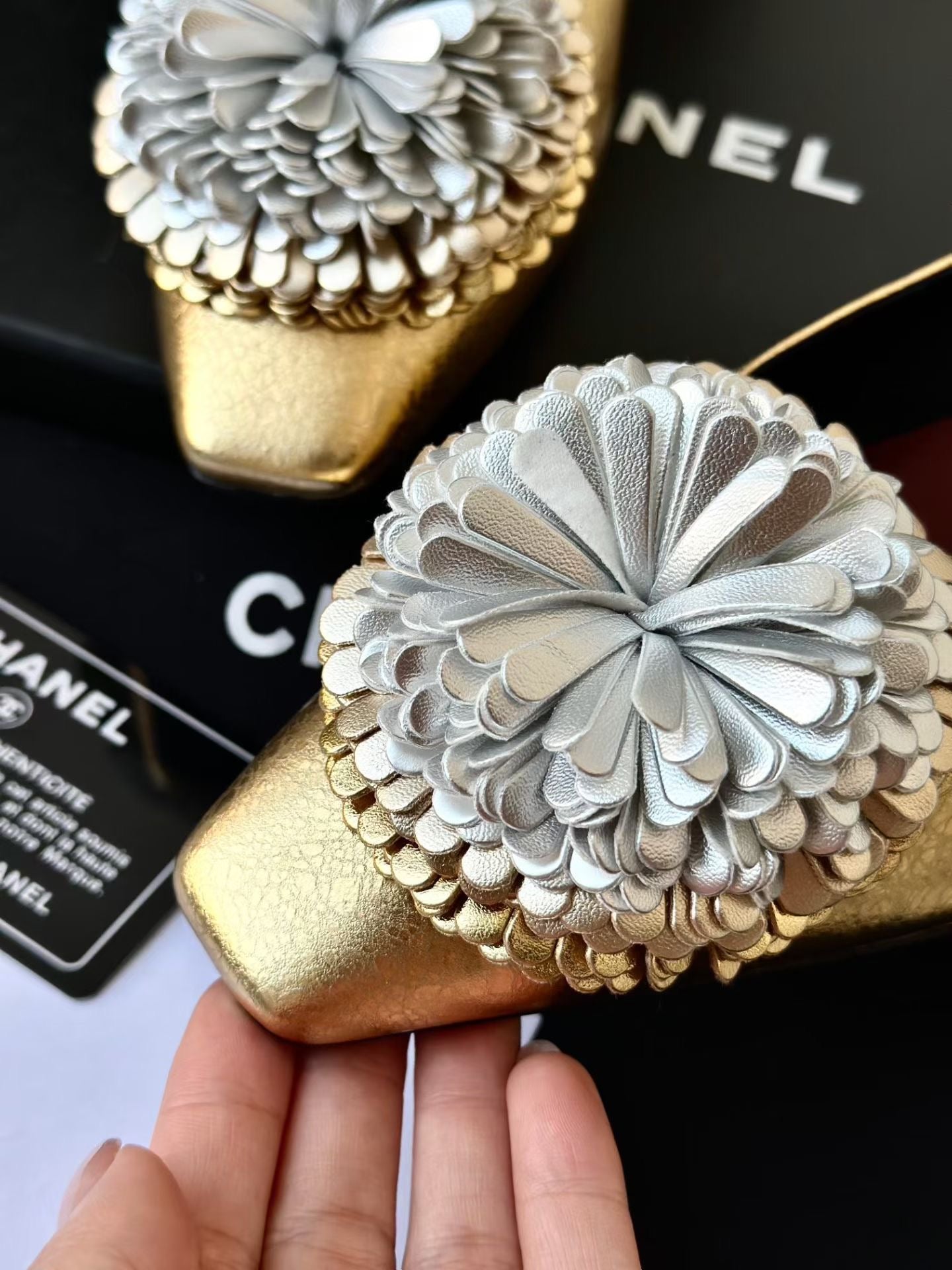 Chanel Gold Camellia SS26 Ballerina flats
