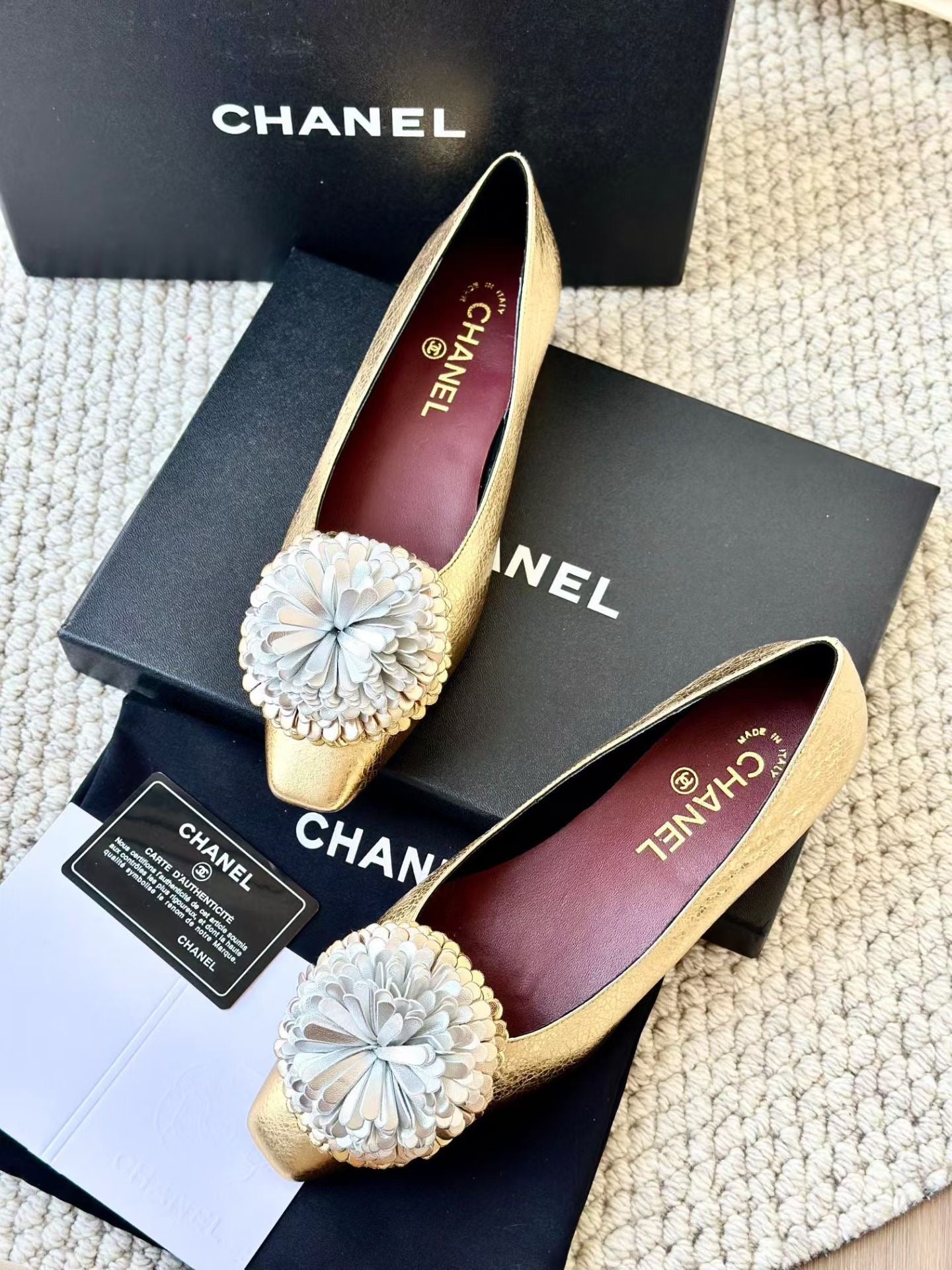 Chanel Gold Camellia SS26 Ballerina flats